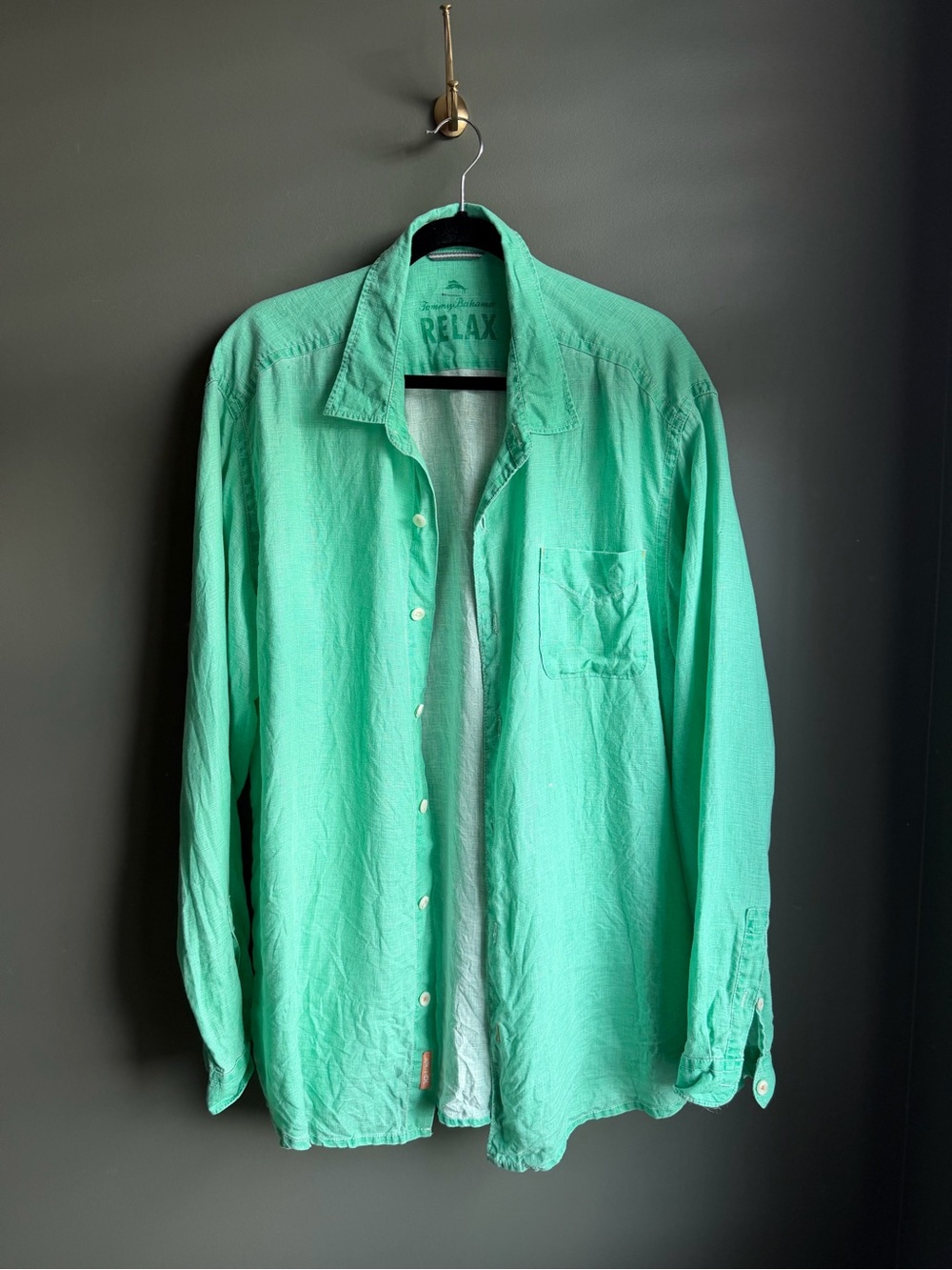 Tommy Bahama Relax Linen Button-Up Shirt in Mint Green